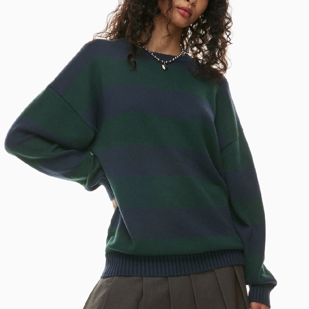 Sunday Best Striped Crewneck Sweater - Navy & Dark Green